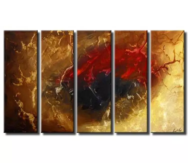 fluid painting - big modern neutral red abstract painting on canvas original decorative art for living room