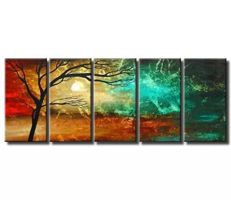 landscape paintings - big abstract landscape tree art on canvas original large turquoise painting for living room