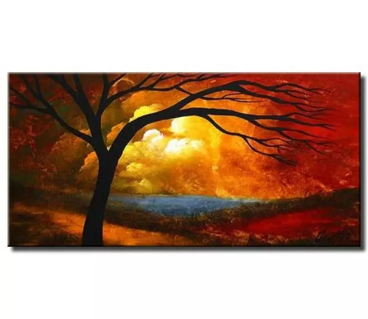trees painting - modern colorful abstract landscape tree painting on canvas original decorative sunrise sunset art