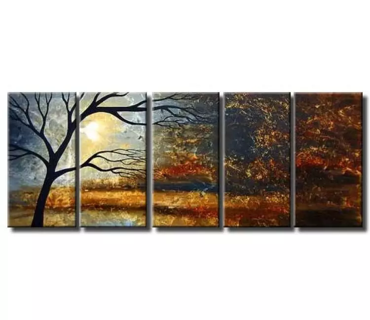 landscape paintings - big blue brown modern abstract landscape tree painting on large canvas original decorative art