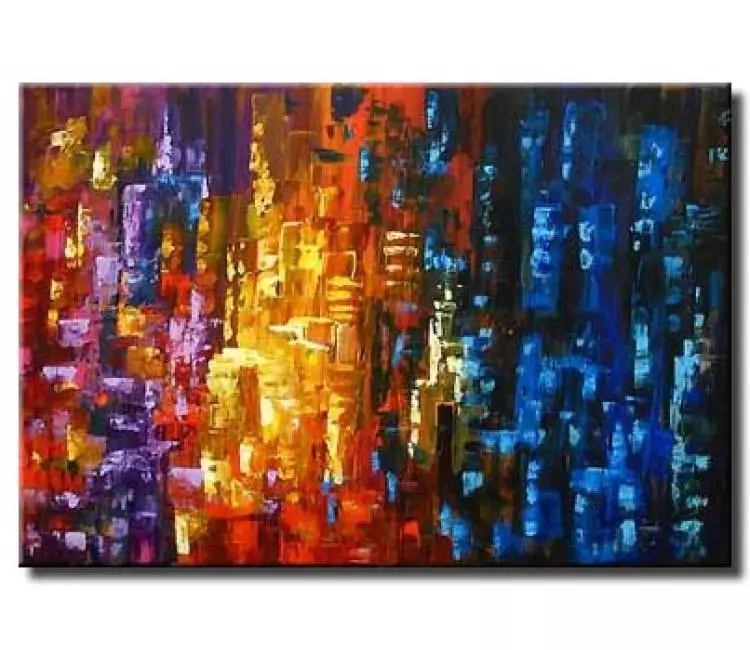 abstract painting - original modern colorful cityscape painting on canvas textured abstract city art