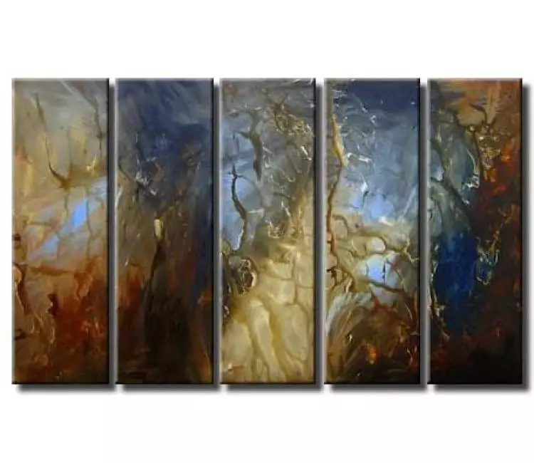 fluid painting - big modern blue brown abstract art on canvas original contemporary large painting art decor for living room