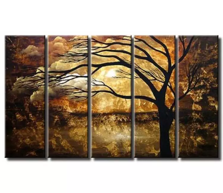 landscape paintings - big modern original brown abstract landscape tree painting on canvas contemporary wall art decor