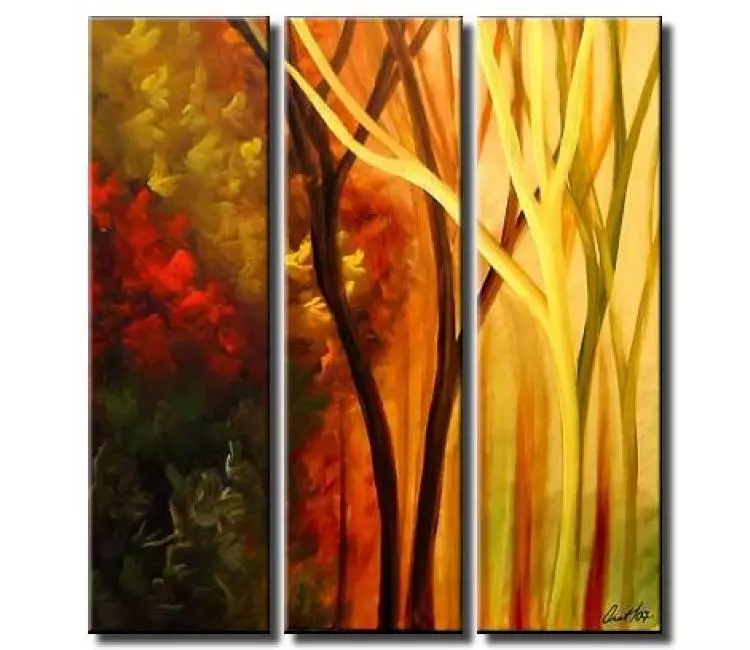 landscape paintings - modern original yellow orange abstract trees painting on canvas contemporary wall art decor