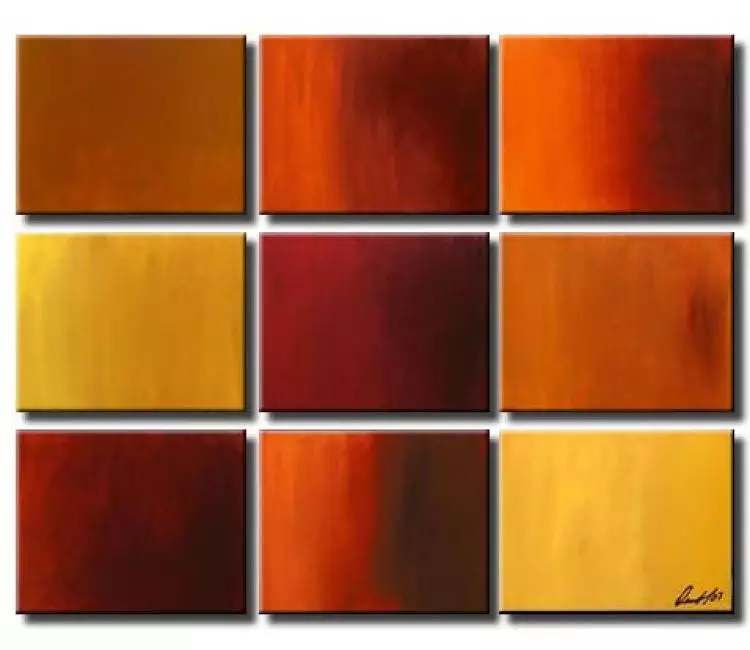 geometric painting - big modern orange yellow abstract art painting on multi panel canvas original wall art decor