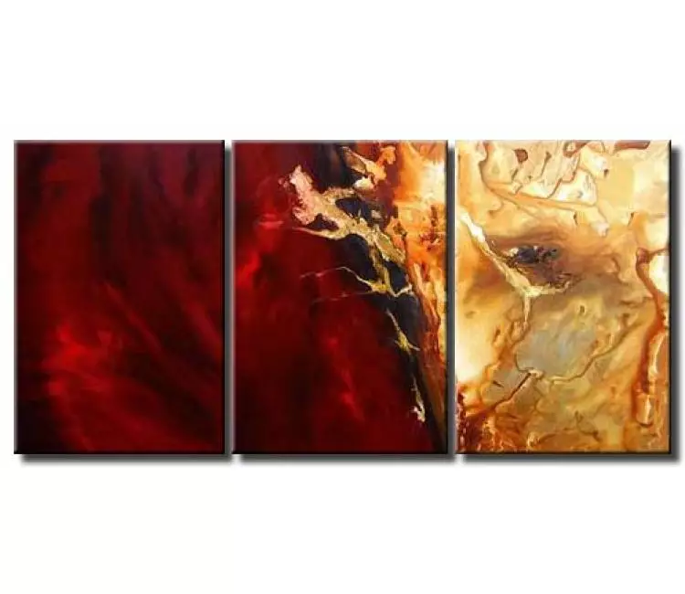fluid painting - big modern abstract art painting on large canvas original red beige wall art decor