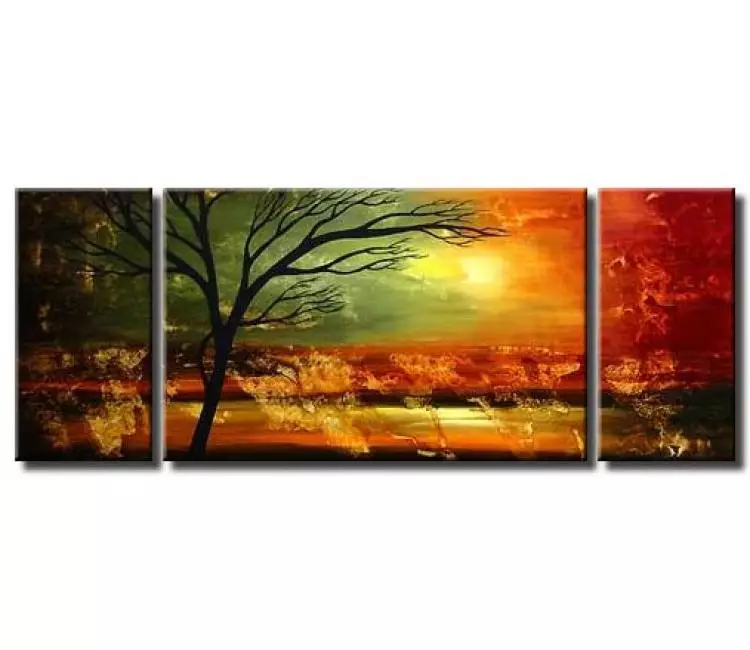 landscape paintings - big modern abstract landscape painting on large canvas original tree wall decor green red art