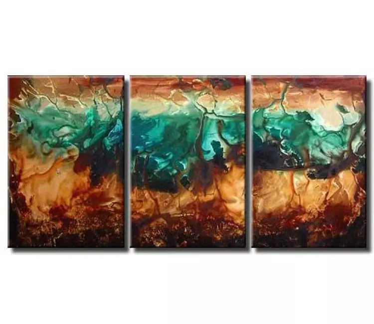 fluid painting - big original modern abstract painting on large canvas turquoise contemporary wall art decor