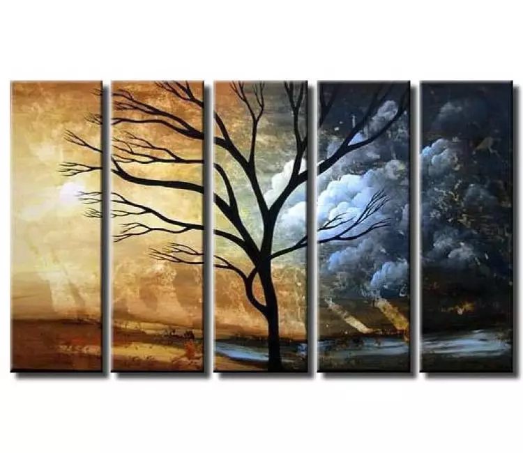 landscape paintings - big modern abstract landscape painting on canvas original blue beige tree wall art decor