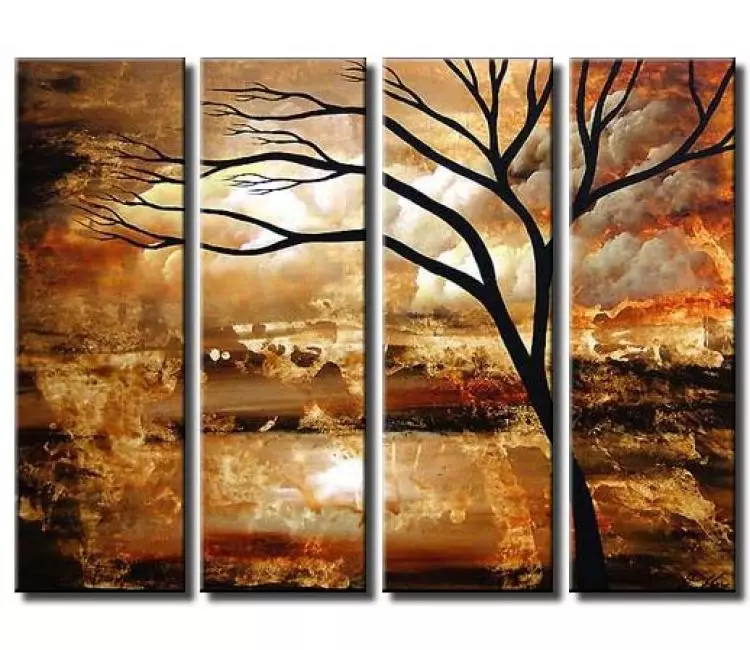 landscape paintings - big modern abstract landscape painting on canvas original earth tone colors tree art decor