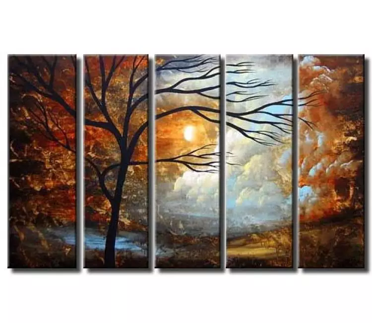 trees painting - big modern abstract landscape painting on canvas original earth tone colors tree art decor