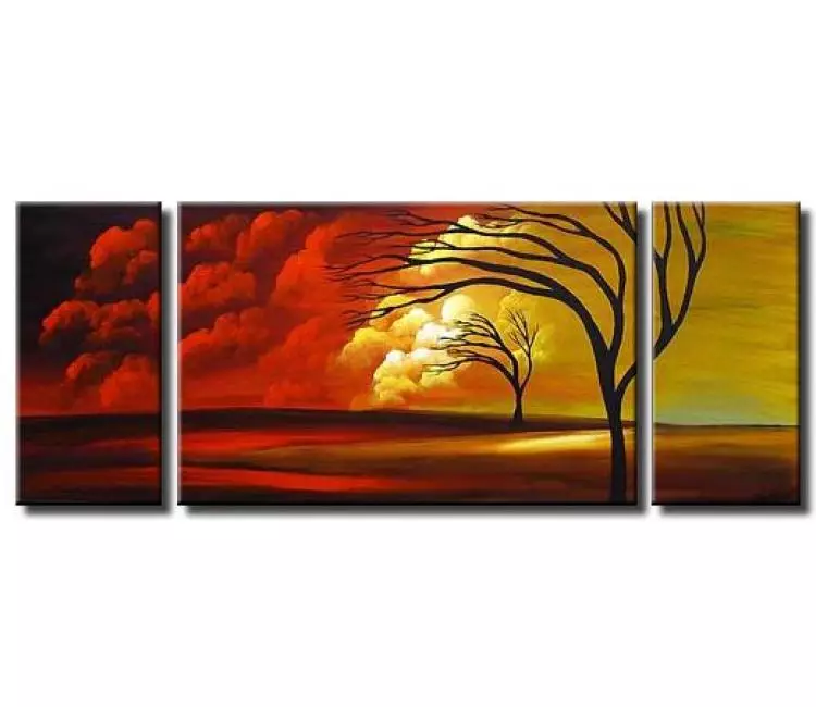 landscape paintings - big abstract landscape art on multi panel large canvas modern green red nature tree art decor