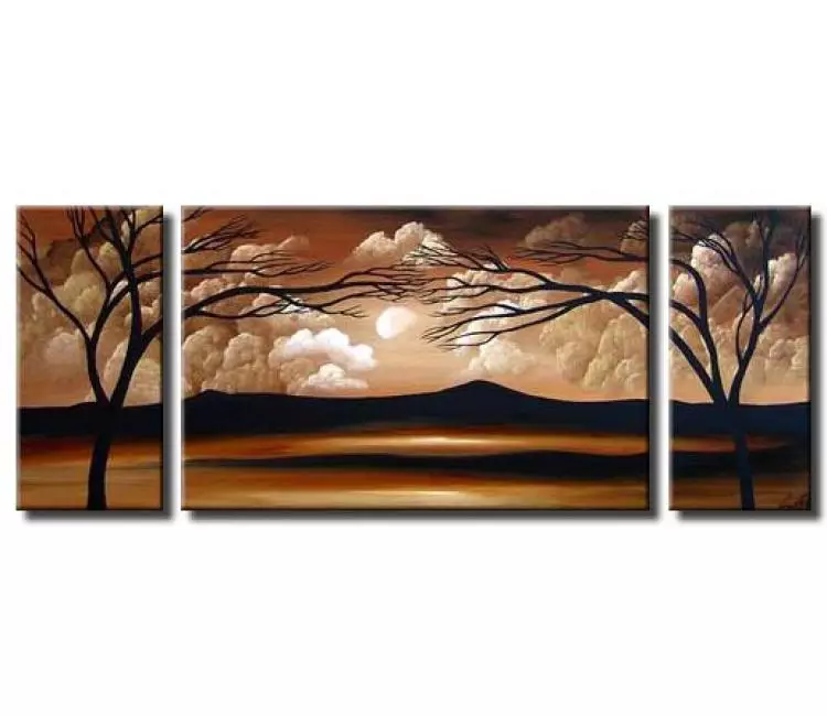 trees painting - big modern neutral landscape tree painting on canvas original contemporary wall decor