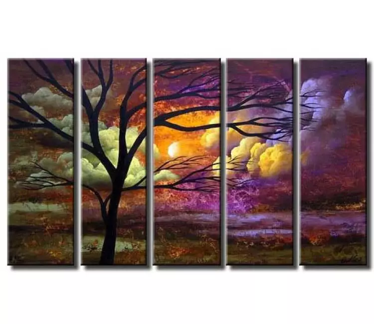 trees painting - big original modern tree painting on large canvas green purple decorative landscape art for living room