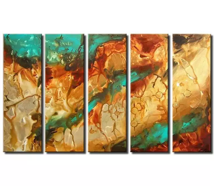 fluid painting - big original modern abstract painting on large canvas turquoise beige decorative neutral wall art