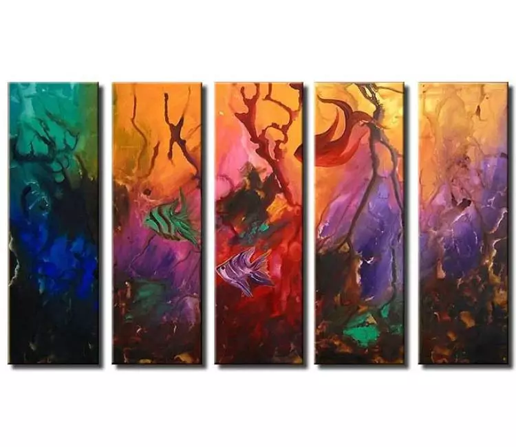 fluid painting - big colorful modern abstract painting on large canvas original decorative aquarium painting