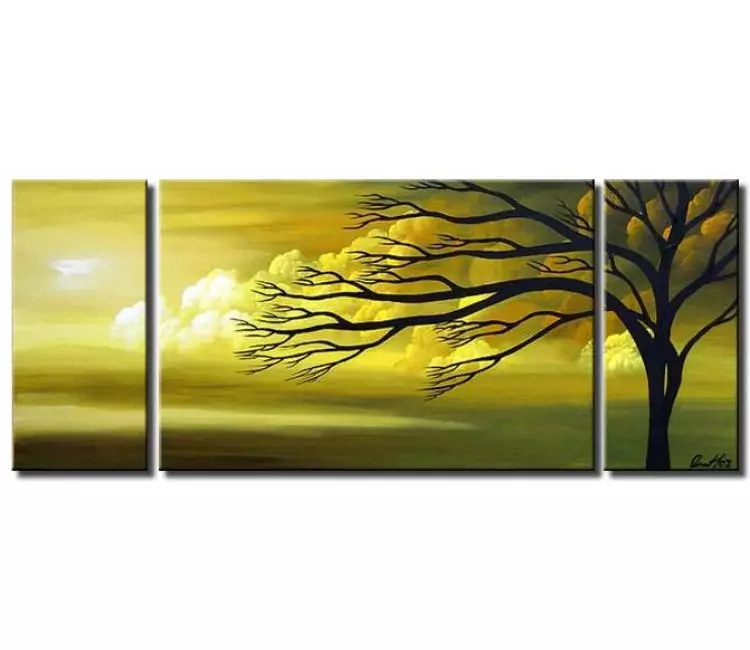 landscape paintings - big green modern abstract landscape tree painting on large canvas original decorative painting