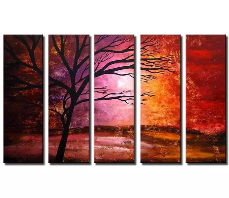 landscape paintings - big pink orange modern abstract landscape tree painting on large canvas original decorative painting