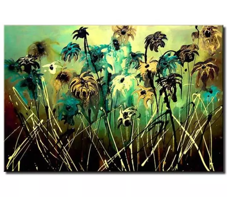 floral painting - original green modern abstract floral painting on canvas textured flowers art decor