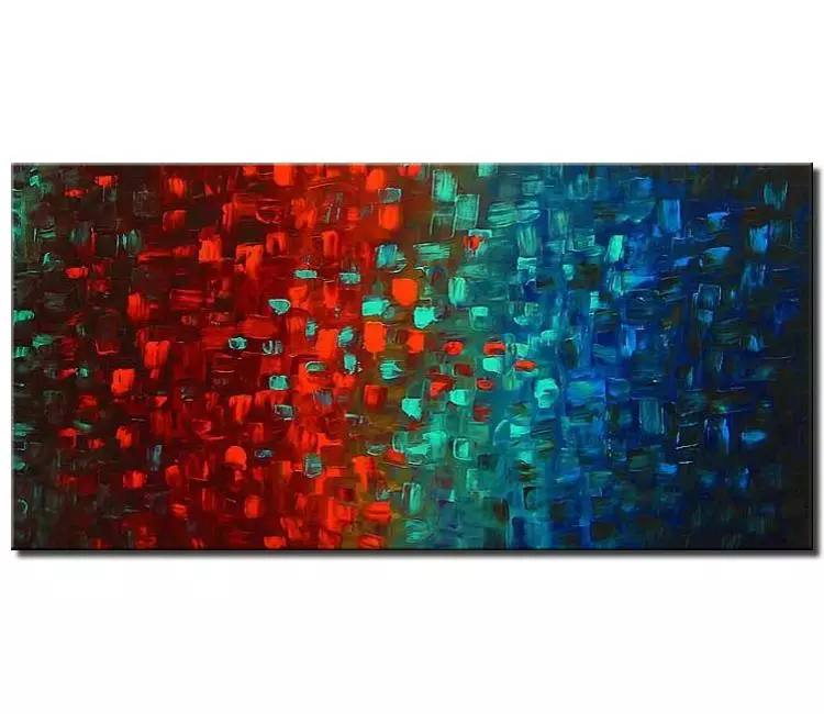 abstract painting - big modern blue red abstract art on canvas original beautiful living room wall art decor