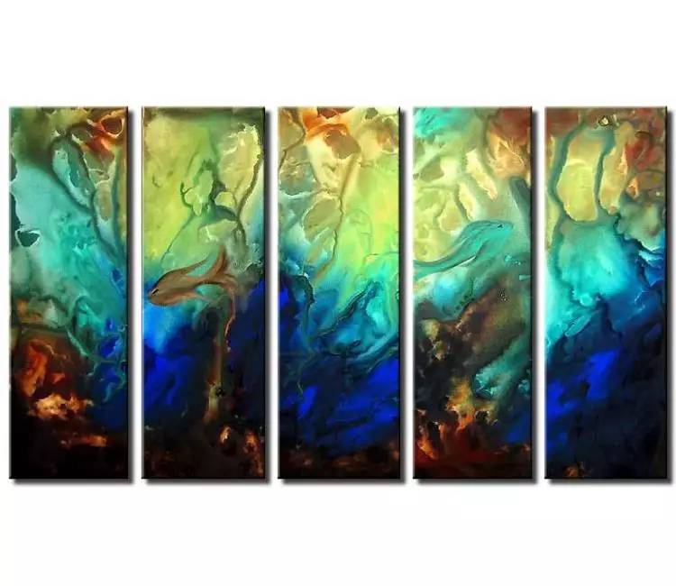 fluid painting - big blue decorative abstract painting on canvas modern original beautiful living room wall art