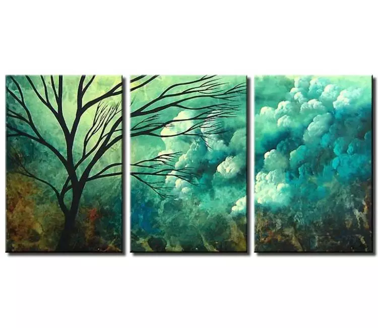 landscape paintings - big original landscape tree painting on canvas modern beautiful turquoise living room wall decor