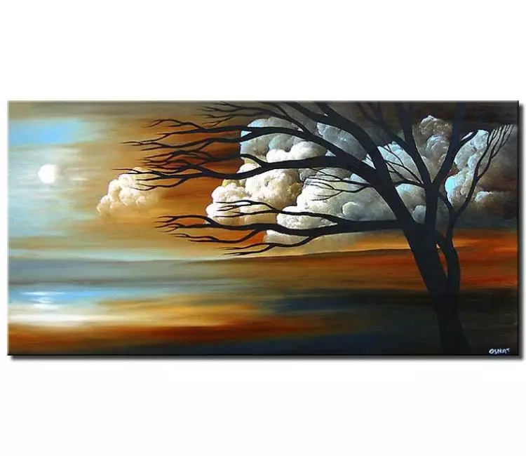 landscape paintings - modern blue abstract landscape tree painting on canvas contemporary original acrylic painting