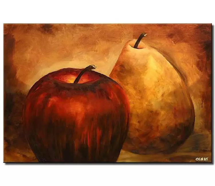 abstract painting - pear apple modern abstract fruit painting on canvas original kitchen wall art