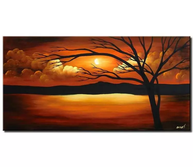 landscape paintings - modern orange abstract landscape tree painting on canvas contemporary original acrylic painting