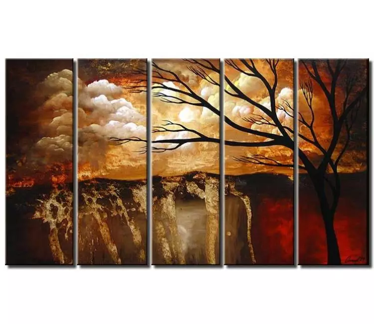forest painting - big modern abstract landscape tree painting on canvas original large brown red nature art