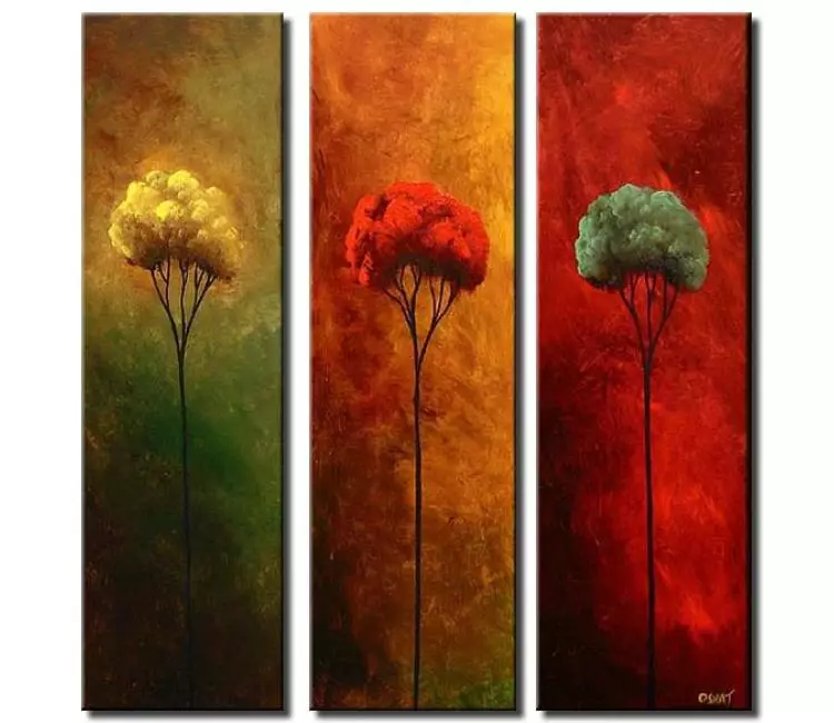 trees painting - warm colors modern abstract tree paintings on canvas autumn fall colors original living room wall art