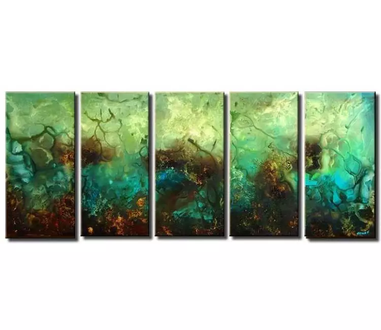 fluid painting - Big turquoise Abstract Painting Large Canvas Art Modern Living Room Wall Art