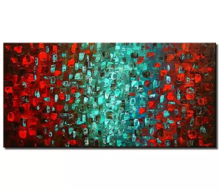 abstract painting - modern red turquoise abstract painting on canvas original textured beautiful flowing living room wall art