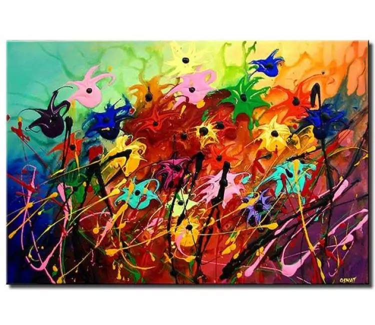 floral painting - colorful flowers painting on canvas original modern textured abstract floral art vivid bold colors wall art