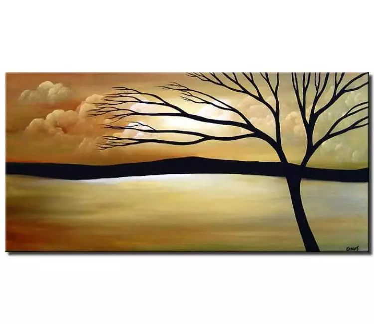 landscape paintings - modern neutral landscape tree painting on canvas original minimalist beige living room wall art