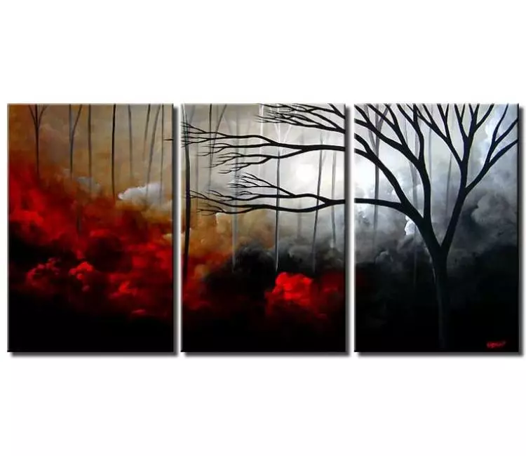 landscape paintings - big modern black red grey abstract landscape art  on canvas original large contemporary living room art