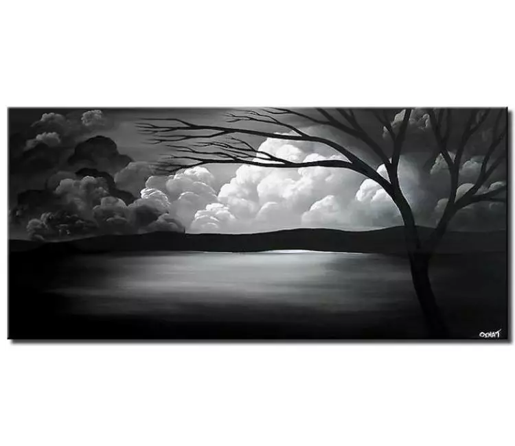 landscape paintings - big modern minimalist black grey abstract landscape art  on canvas original large contemporary tree art