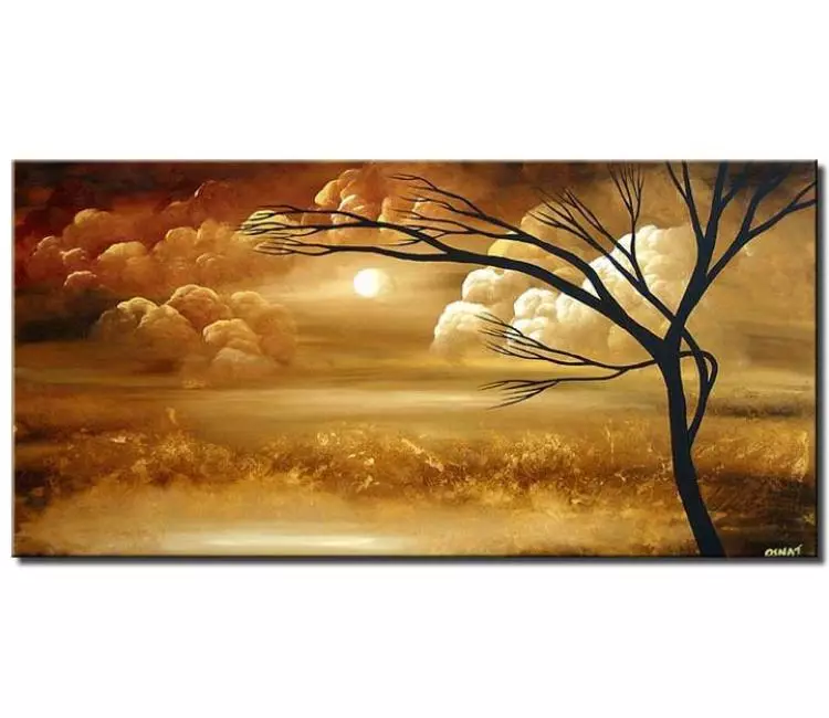 landscape paintings - neutral modern landscape tree painting on canvas original beautiful sky art