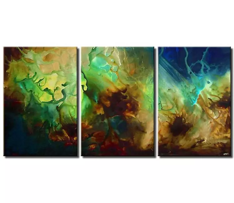 fluid painting - big modern turquoise brown abstract painting on canvas original large contemporary living room art