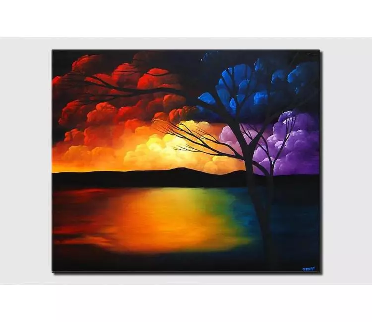 landscape paintings - colorful modern landscape tree painting on canvas original beautiful sky art