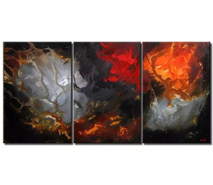 fluid painting - big modern red grey orange abstract painting on canvas original large contemporary living room art
