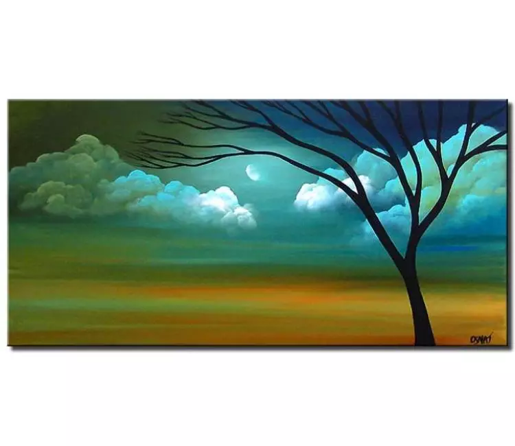 landscape paintings - modern landscape painting on canvas original teal blue tree art for living room