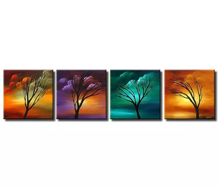 landscape paintings - multi panel canvas landscape art modern original trees in seasons living room wall art
