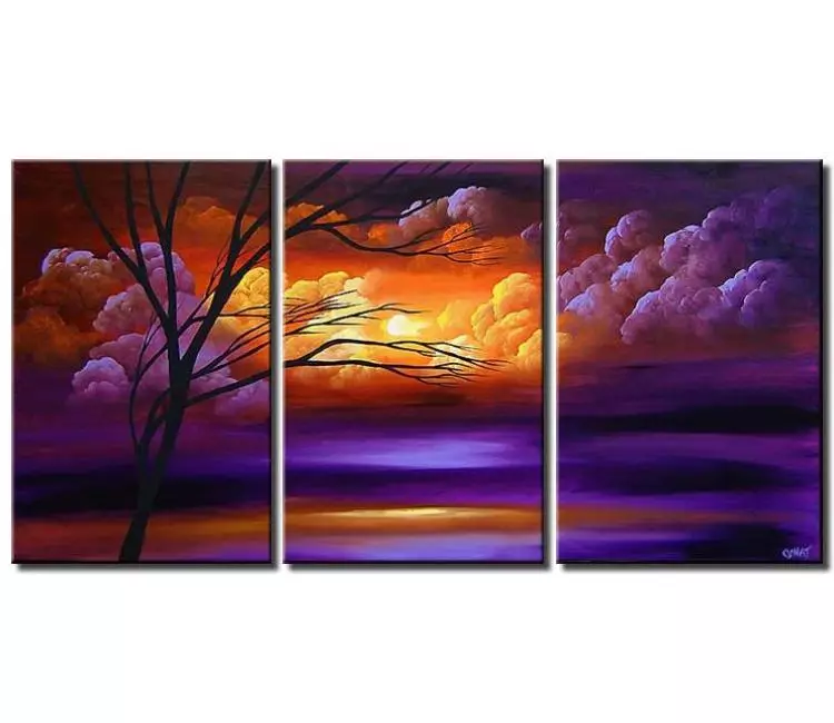 trees painting - original modern landscape painting on canvas big tree art for living room in purple orange colors