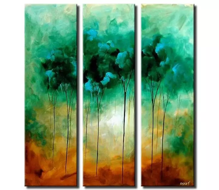 forest painting - original modern landscape painting on canvas turquoise trees art for living room