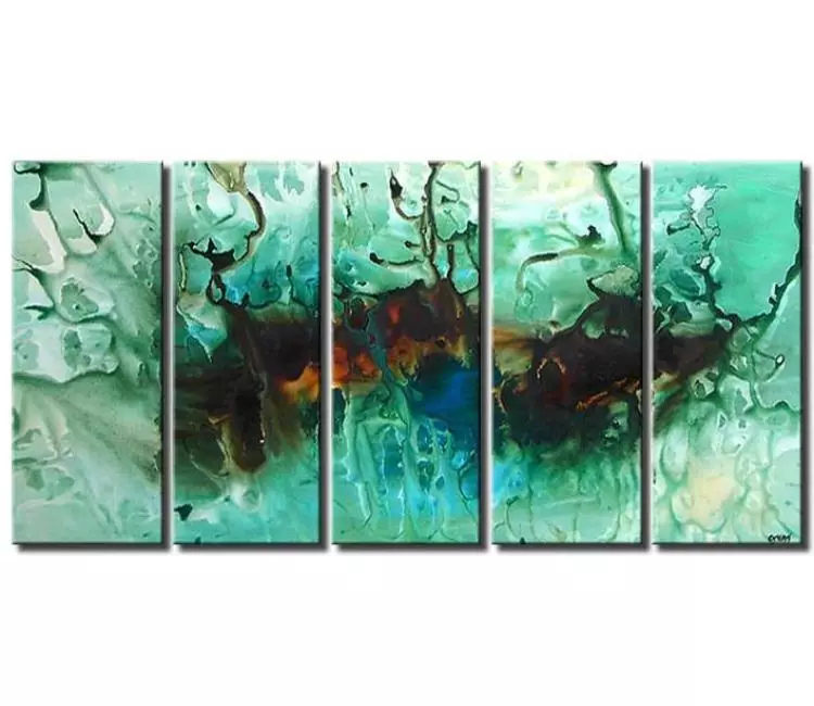 fluid painting - original modern turquoise abstract painting on canvas big wall art for living room