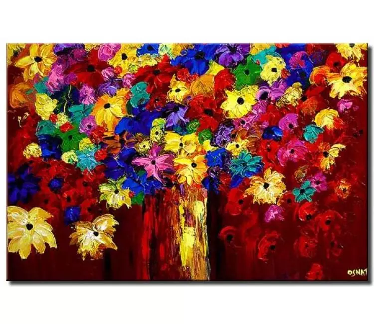 floral painting - modern flowers in vase painting on canvas colorful textured living room floral wall art