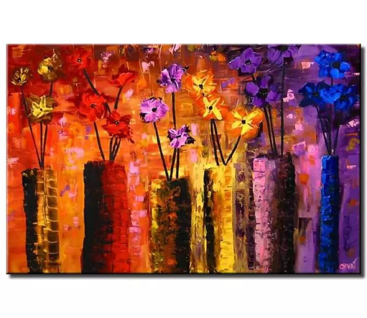 floral painting - colorful abstract flowers in vase painting on canvas beautiful modern art for living room and dining room