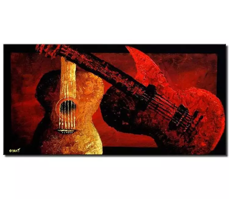 abstract painting - modern guitar painting on canvas original textured red gold electric guitar art