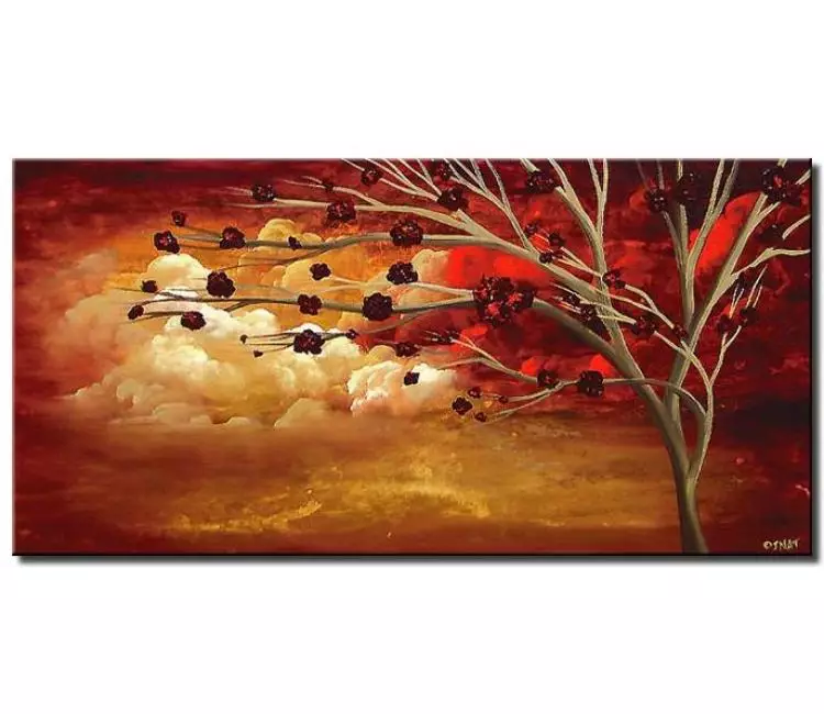 trees painting - modern abstract tree painting in fall  textured canvas art autumn landscape painting